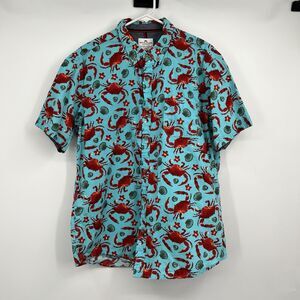 Mens Ditch Plains by Ricky Singh Shirt Button XL Red Crab Beach Print Novelty